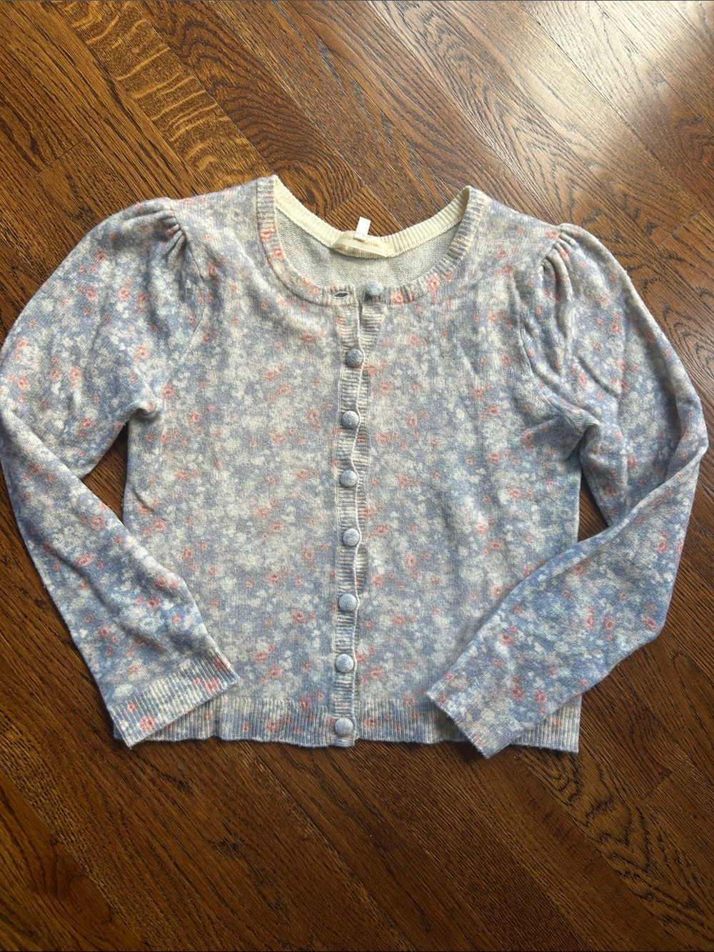 LoveShackFancy Lavender Floral Button-Front Cardigan